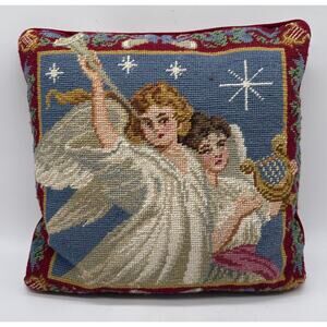 C&F Enterprises Handmade Wool Woolen Needlepoint Angel Pillow 14" x 14"